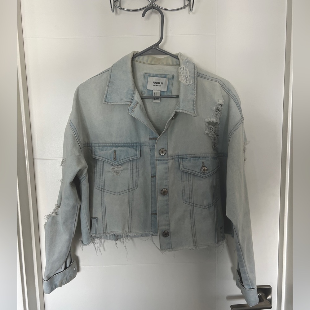 Forever 21 Cropped Distressed Denim Jacket